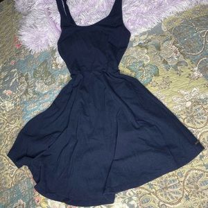 Navy Blue Form Fitted Dress With Flowey Skirt